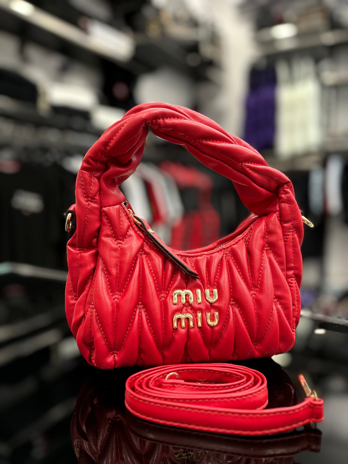 Miu miu wander matelassé nappa leather red hobo bag