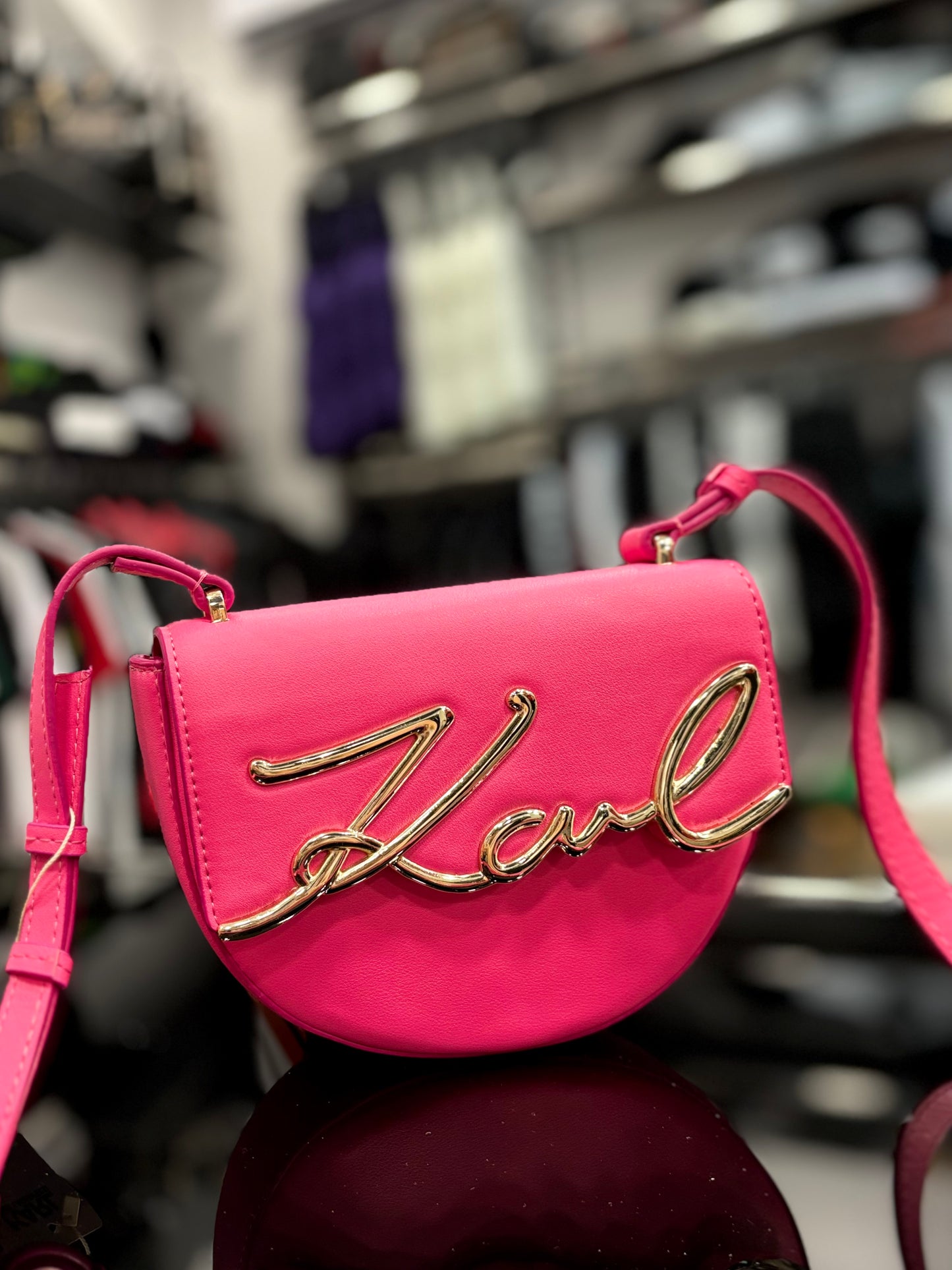 Karl Lagerfeld Signature SM Saddle Bag Pink