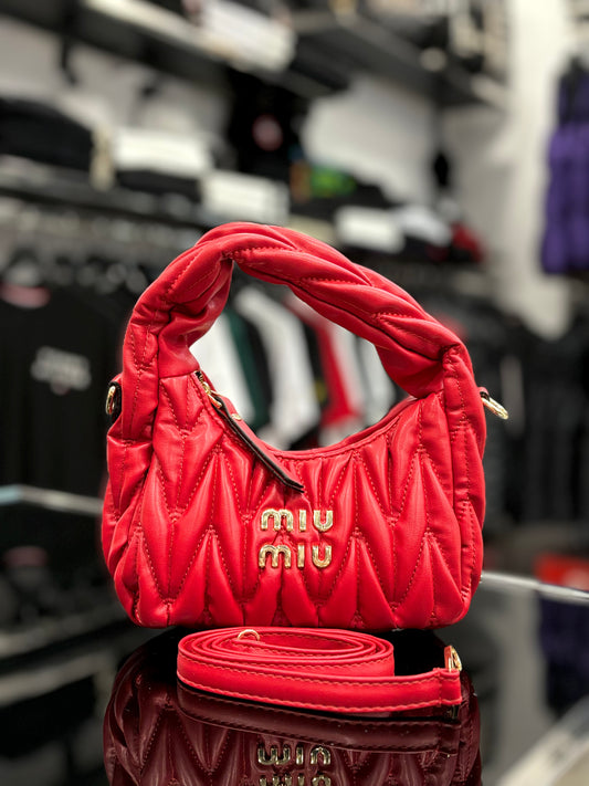 Miu miu wander matelassé nappa leather red hobo bag